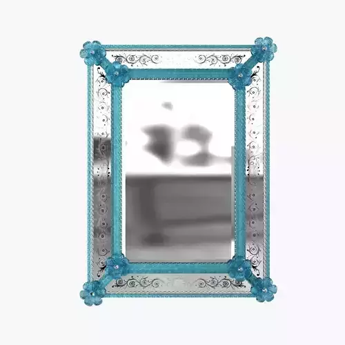 Murano Venetian Blue Floral Etched Wall Mirror