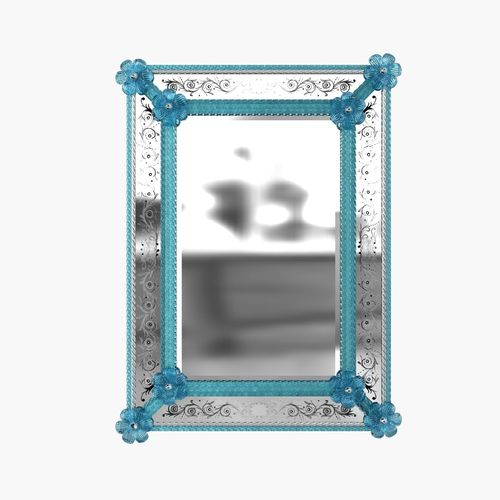 Murano Venetian Blue Floral Etched Wall Mirror 3D model