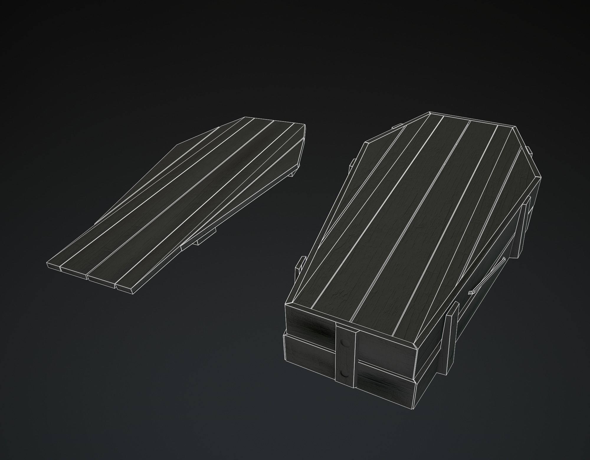 Wooden Coffin Low-poly 3D model_10