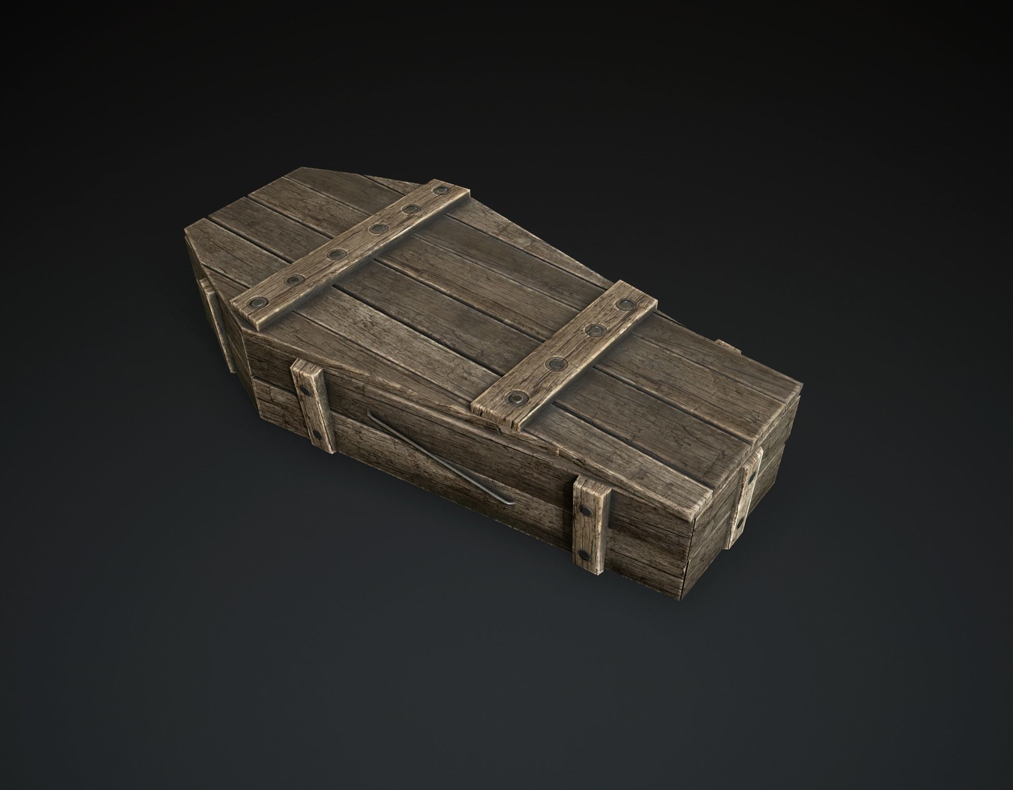 Wooden Coffin Low-poly 3D model_3