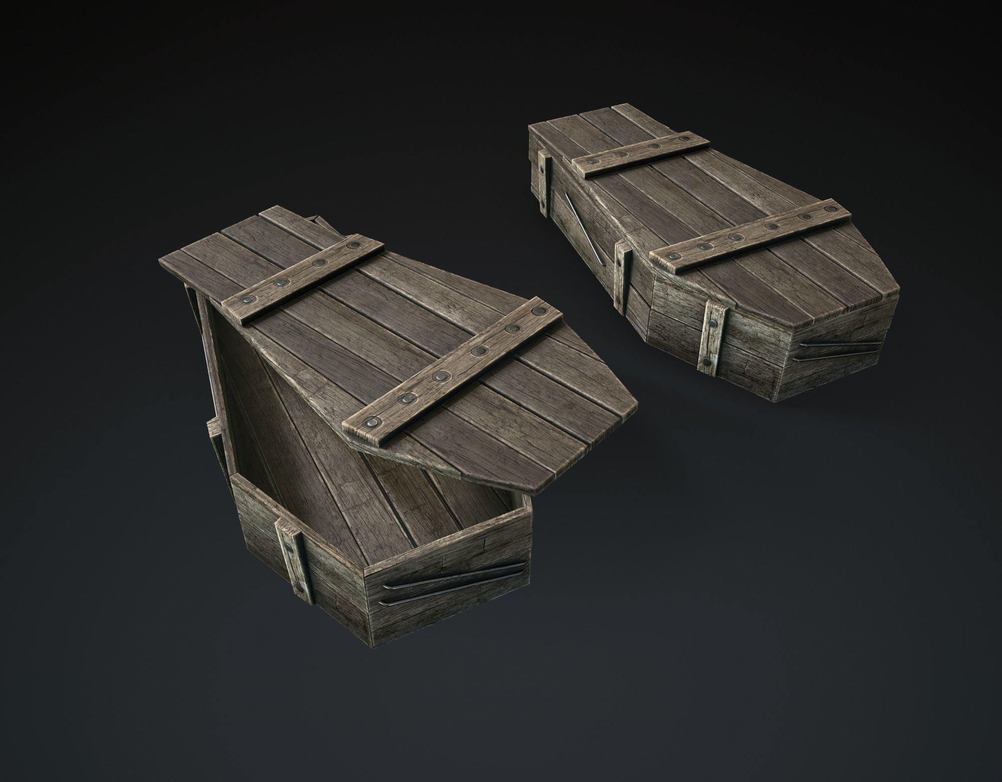 Wooden Coffin Low-poly 3D model_5