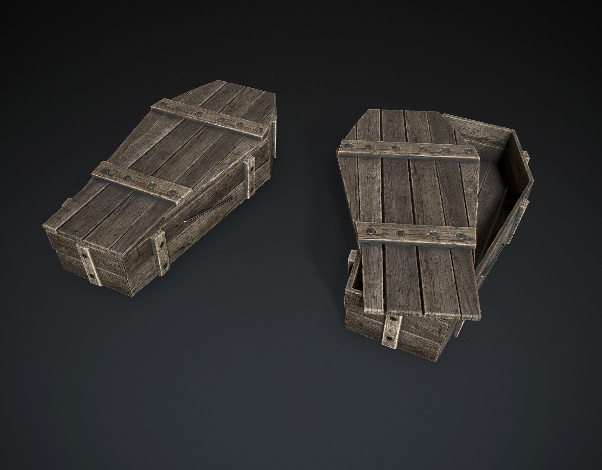 Wooden Coffin Low-poly 3D model_0