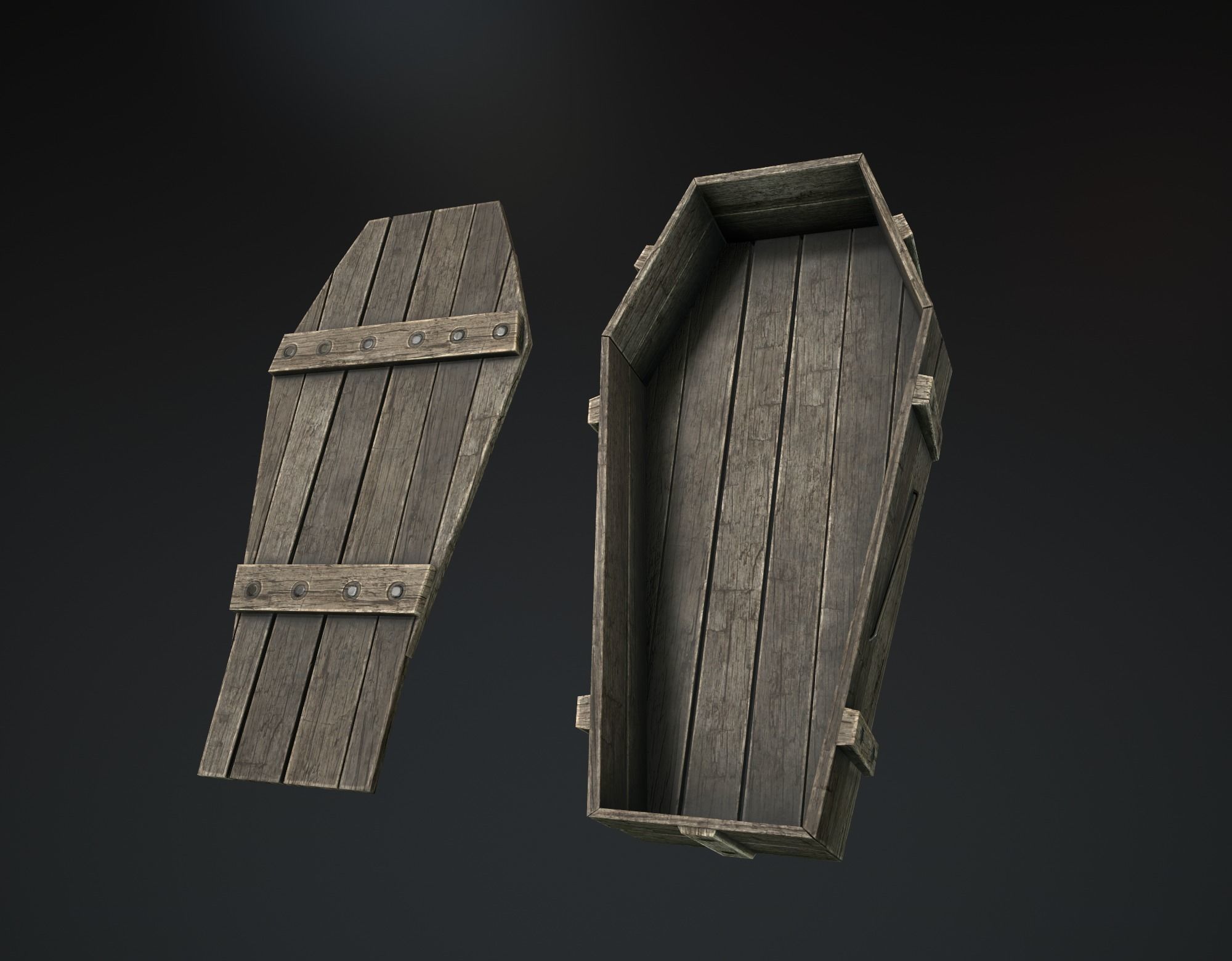 Wooden Coffin Low-poly 3D model_6