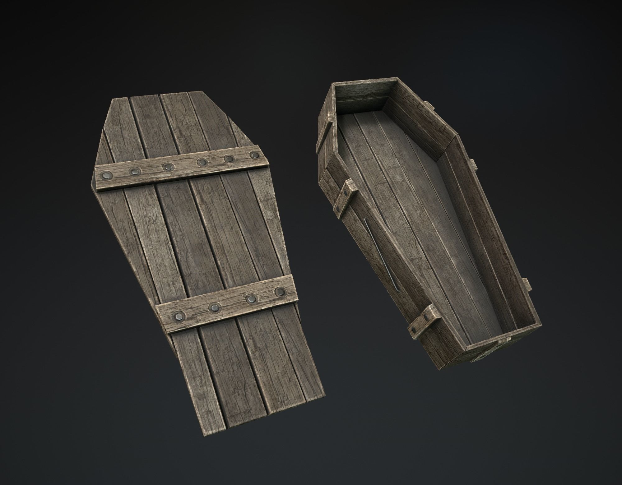 Wooden Coffin Low-poly 3D model_7