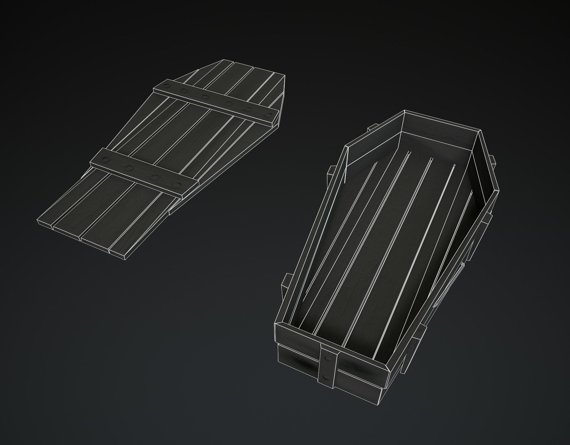 Wooden Coffin Low-poly 3D model_11