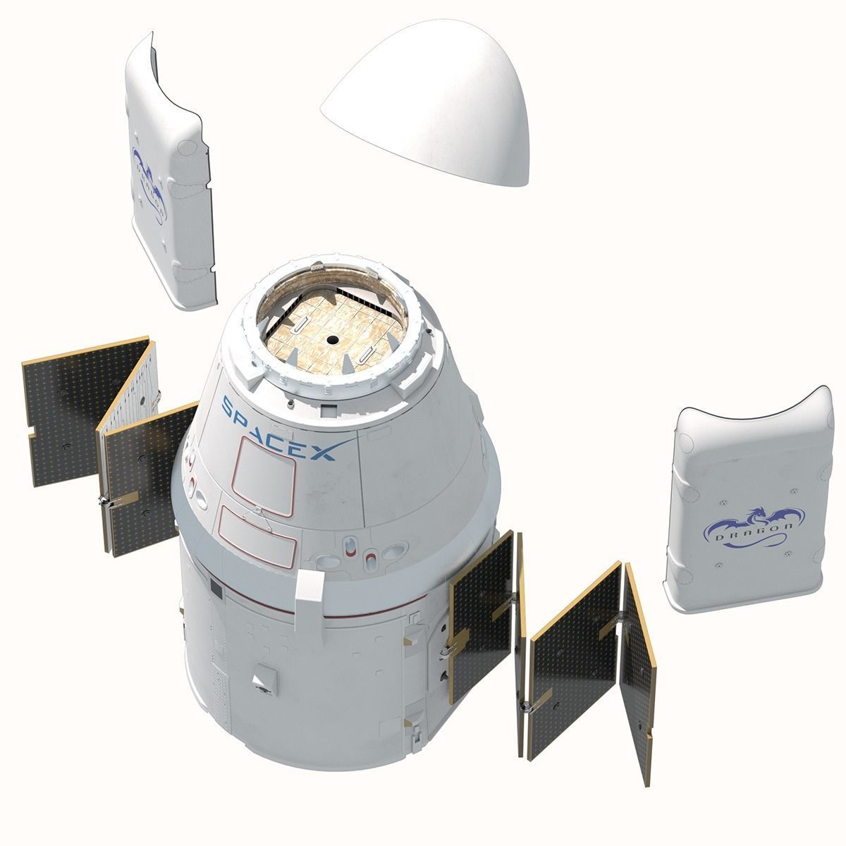SpaceX Falcon 9 and Dragon Cargo Capsule 3D model_22