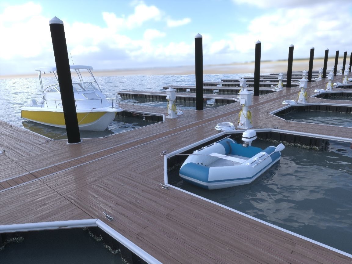 Marina - Boat Slips - Floating Dock - Deluxe 3D model_1