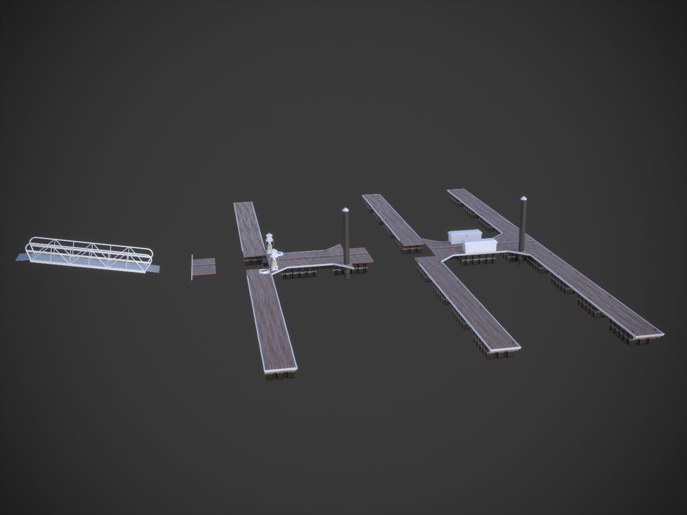 Marina - Boat Slips - Floating Dock - Deluxe 3D model_9