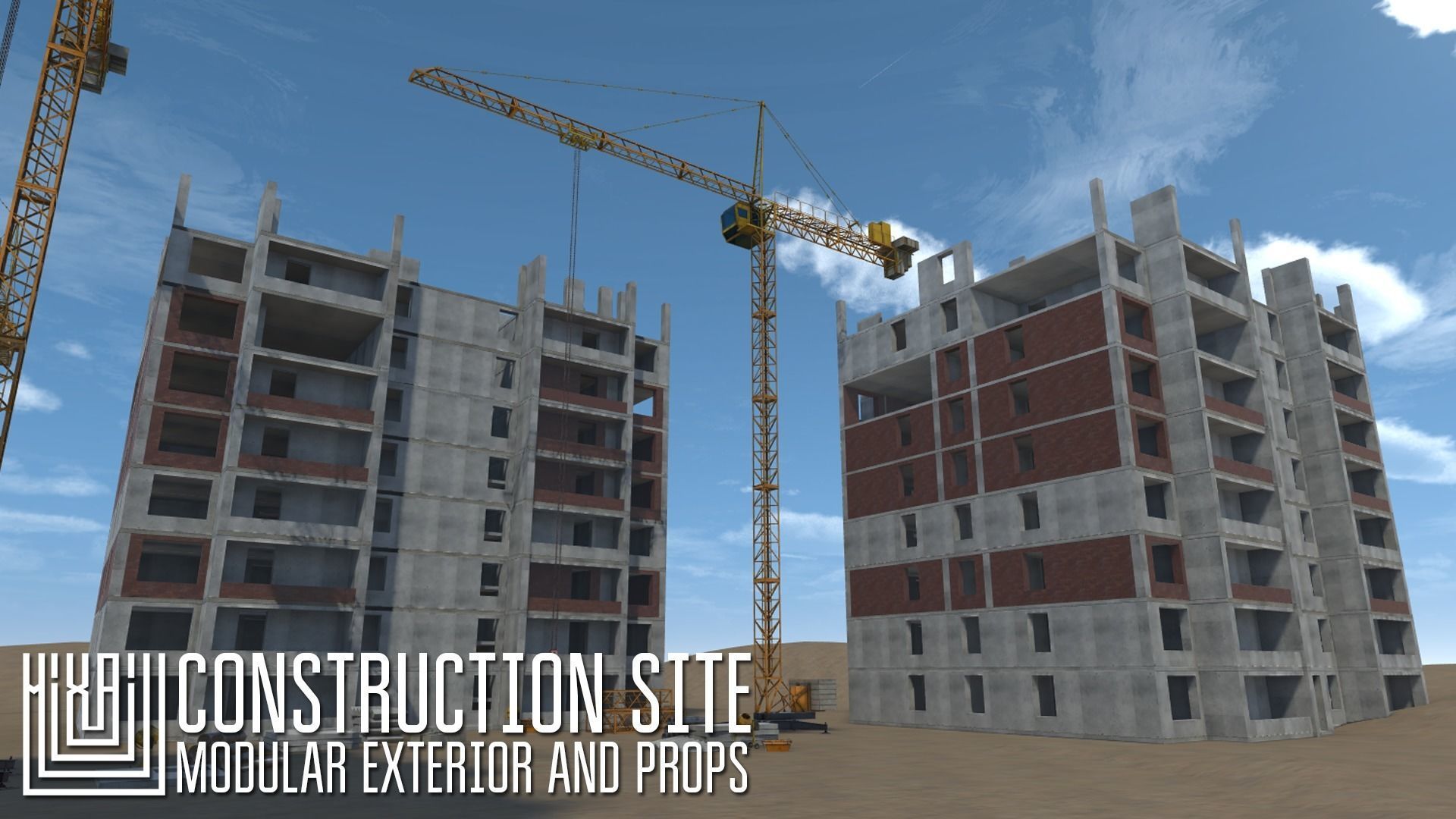 Construction site - modular exterior and props Low-poly 3D model_7