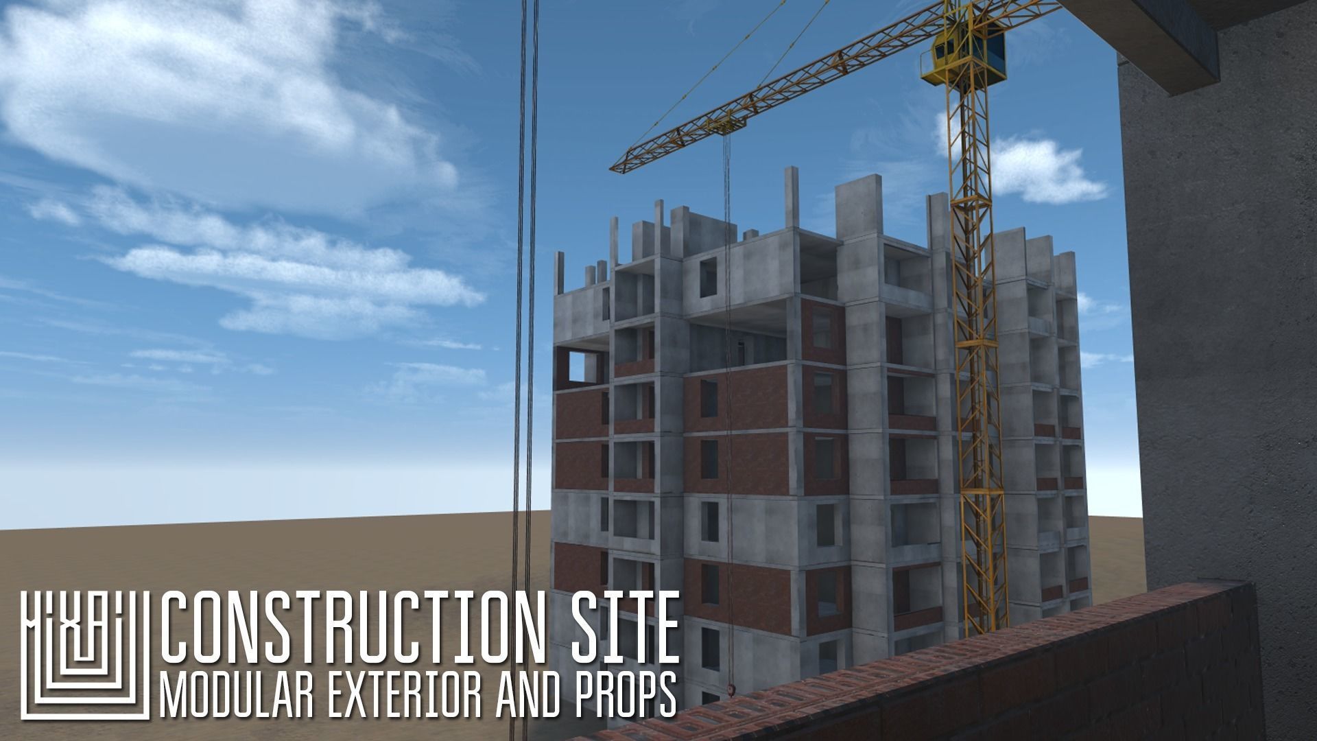 Construction site - modular exterior and props Low-poly 3D model_1