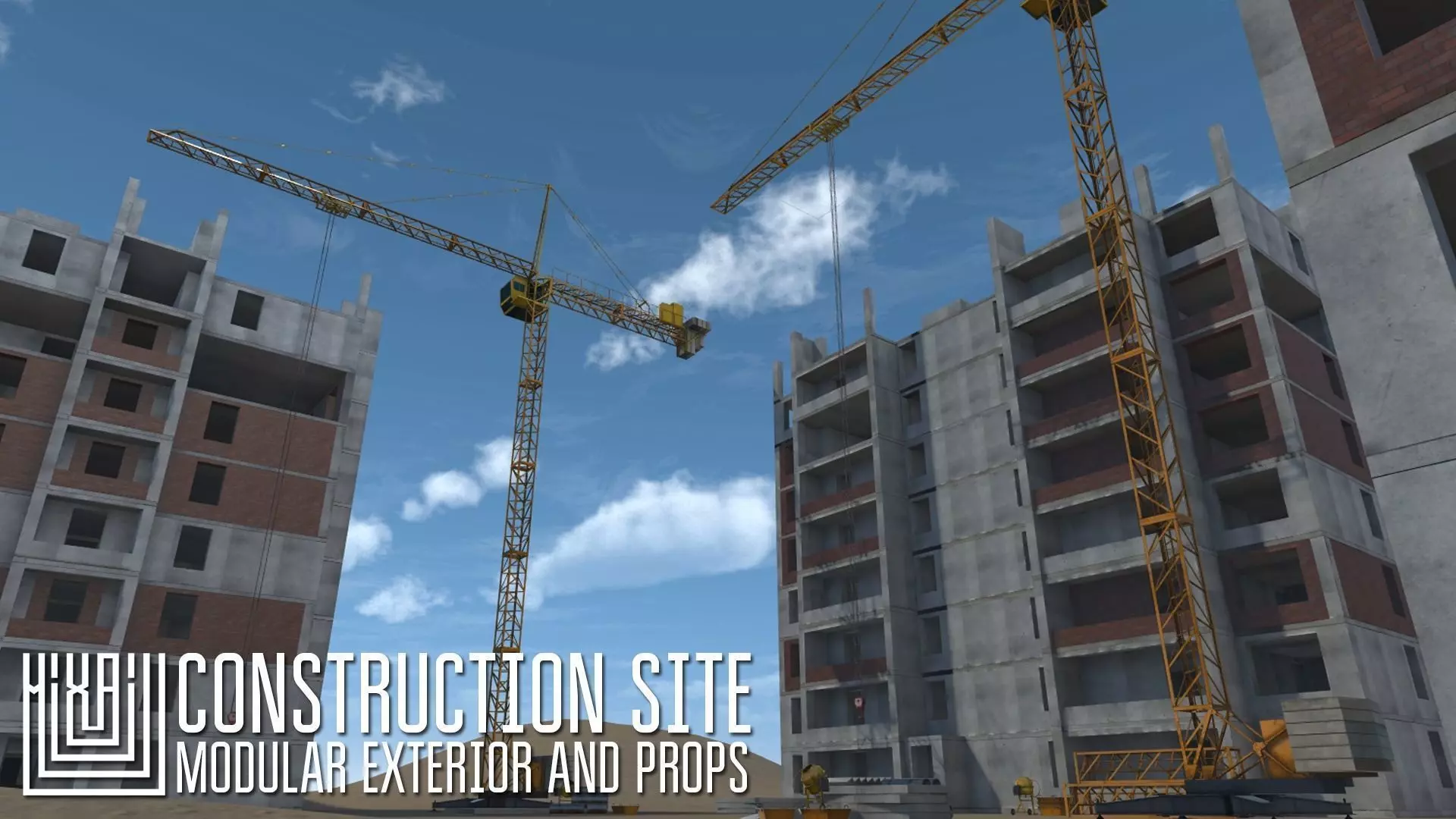 Construction site - modular exterior and props Low-poly 3D model_0