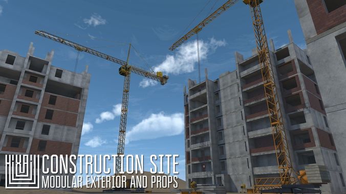 Construction site - modular exterior and props Low-poly 3D model