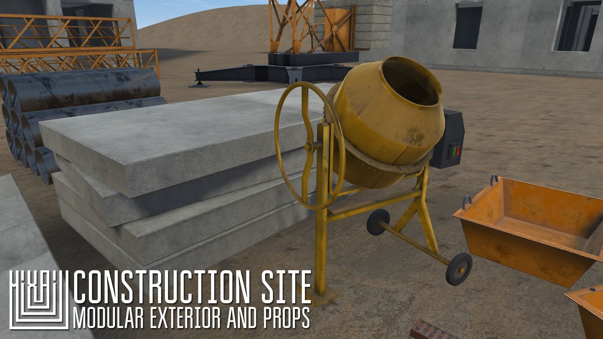 Construction site - modular exterior and props Low-poly 3D model_9