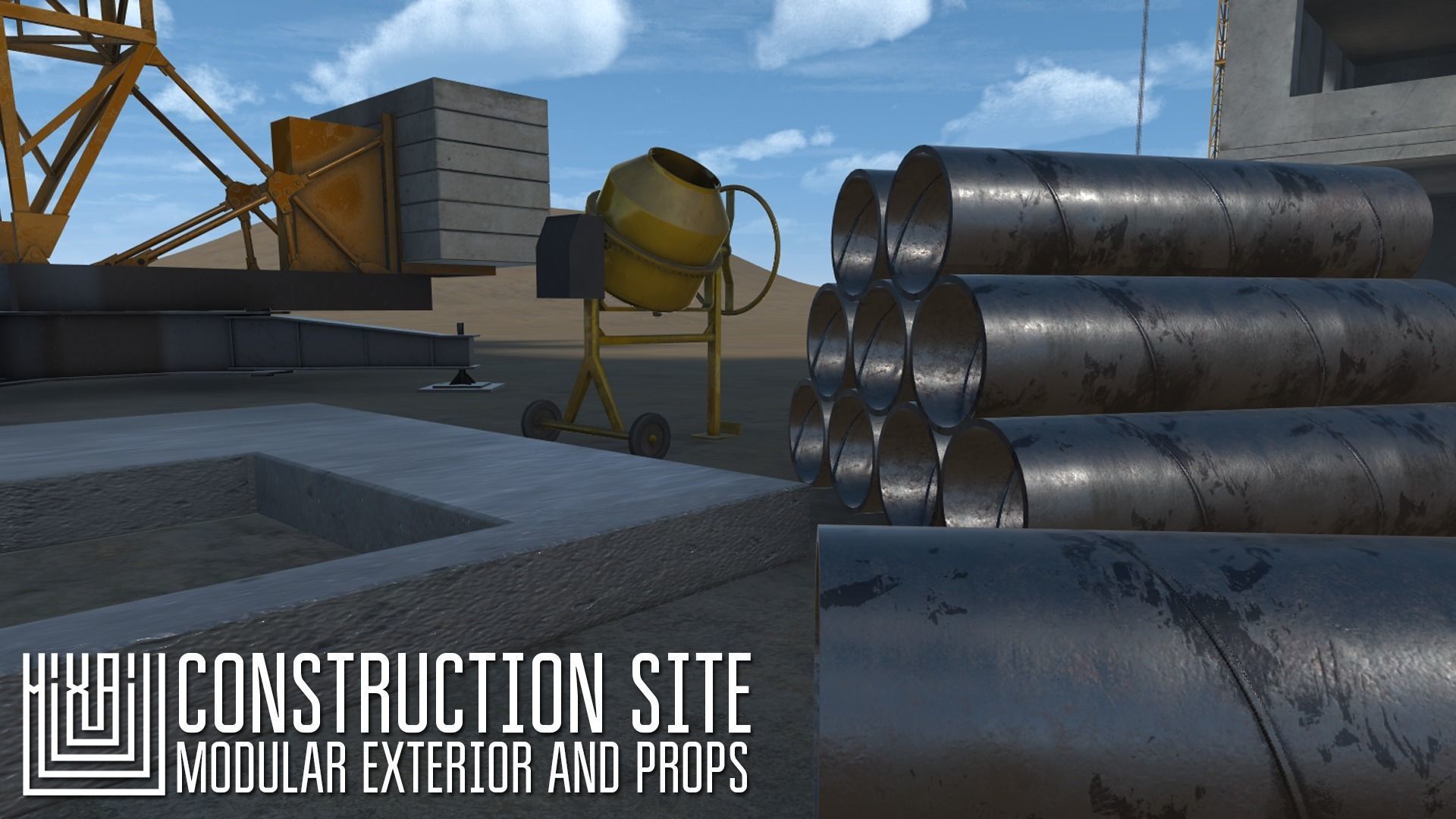 Construction site - modular exterior and props Low-poly 3D model_8