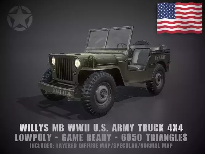 Low Poly Willys MB Low-poly 3D model