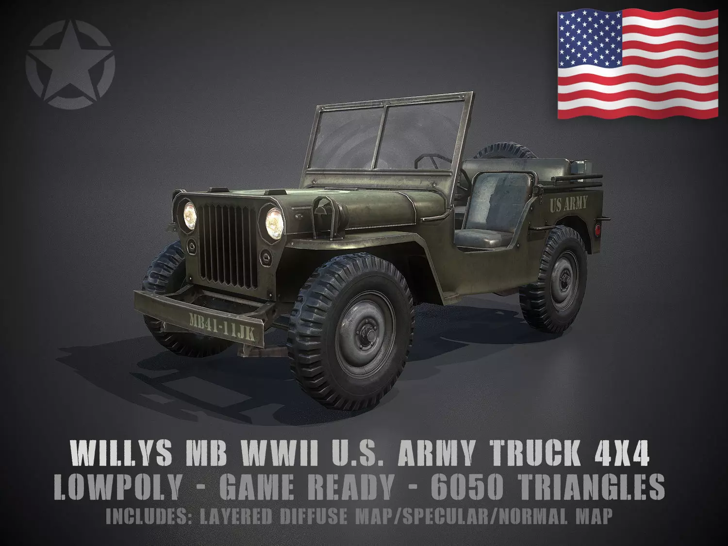 Low Poly Willys MB Low-poly 3D model_0