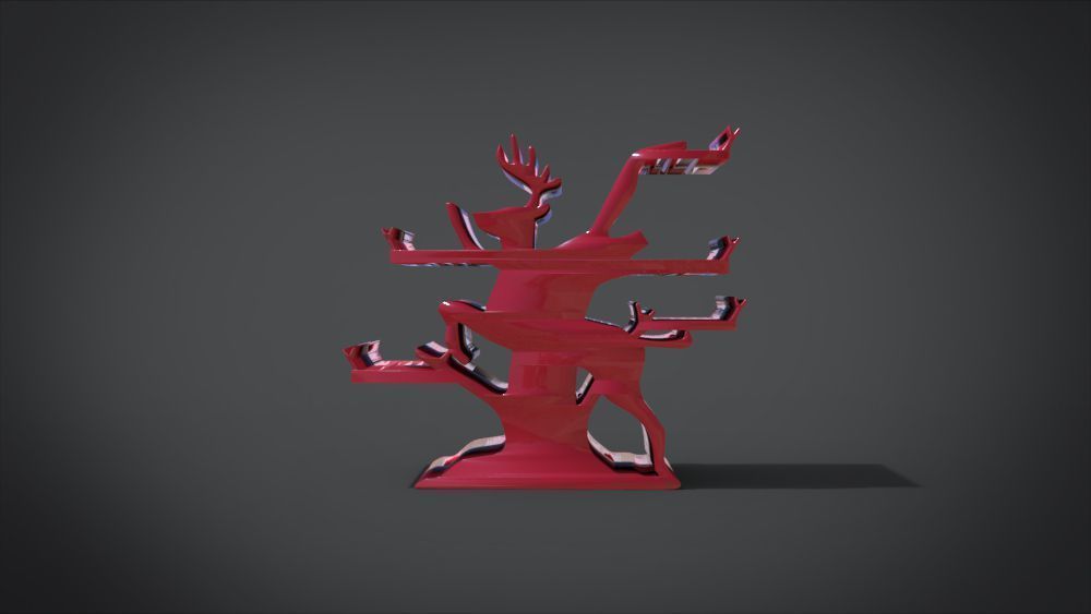Shelf with deer ornaments Low-poly 3D model_17