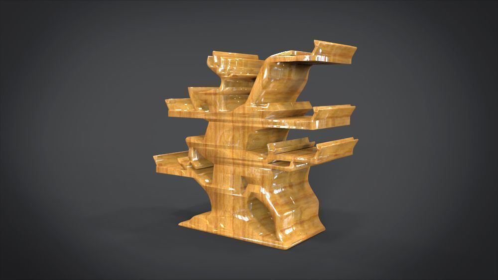 Shelf with deer ornaments Low-poly 3D model_9