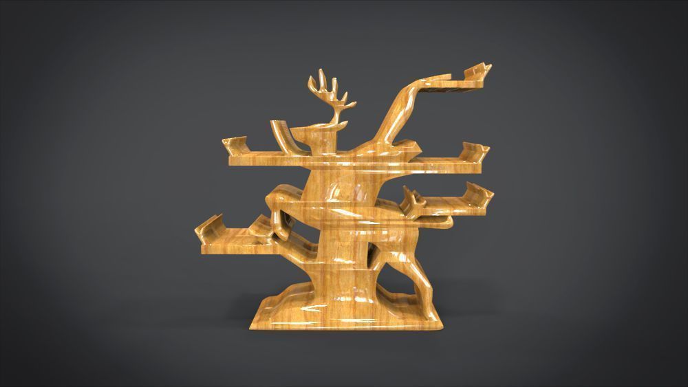 Shelf with deer ornaments Low-poly 3D model_7