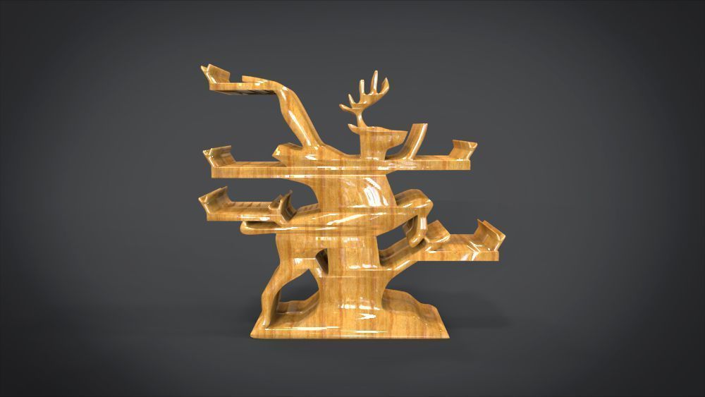 Shelf with deer ornaments Low-poly 3D model_2
