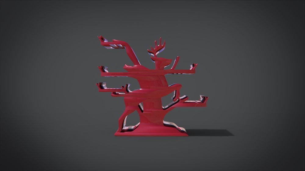 Shelf with deer ornaments Low-poly 3D model_12