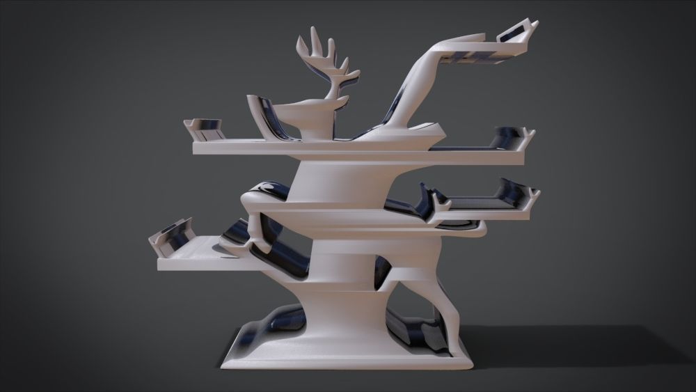 Shelf with deer ornaments Low-poly 3D model_1