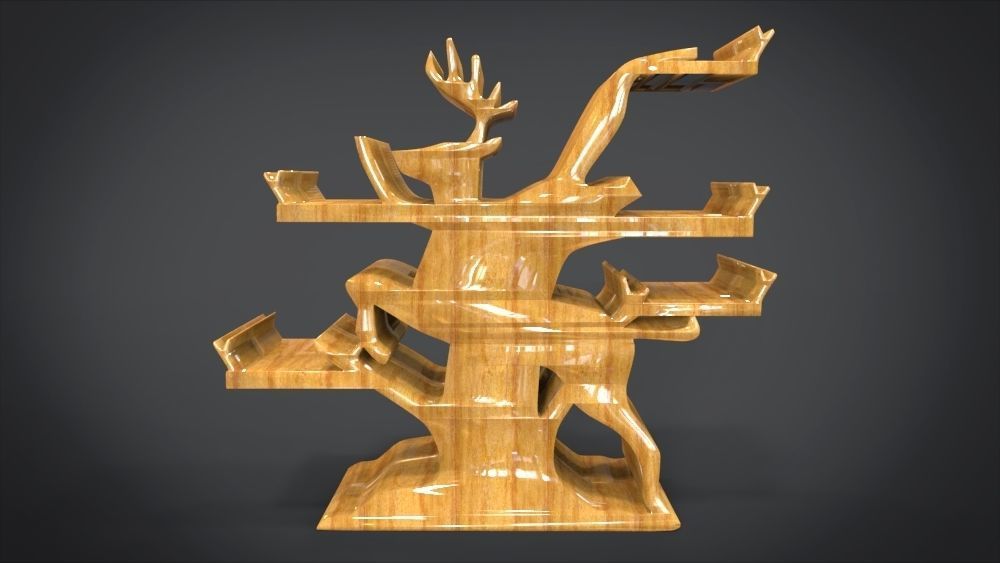 Shelf with deer ornaments Low-poly 3D model_22