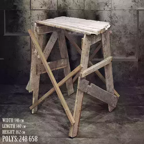 Scaffolding table made from old wooden planks