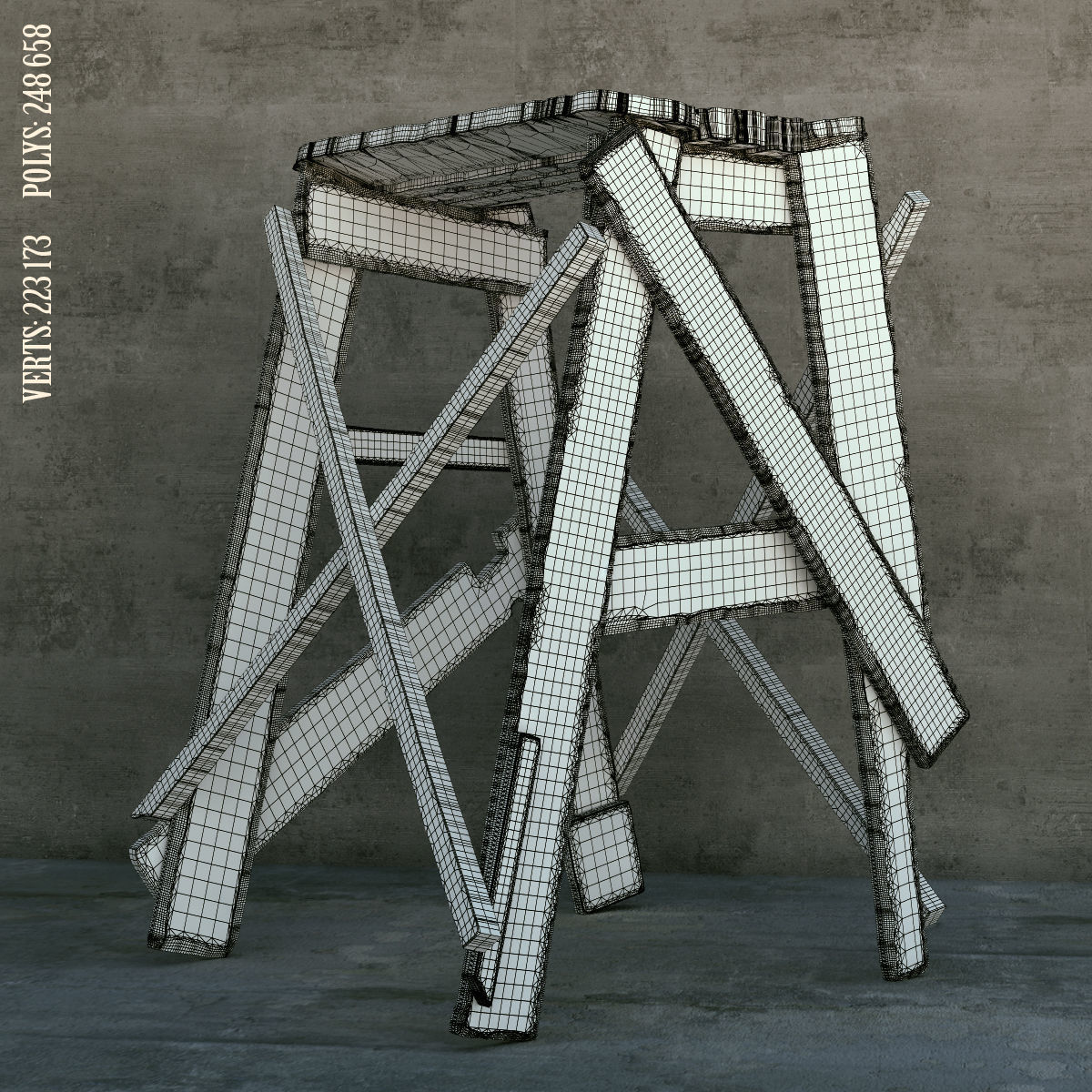 Scaffolding table made from old wooden planks 3D model_2