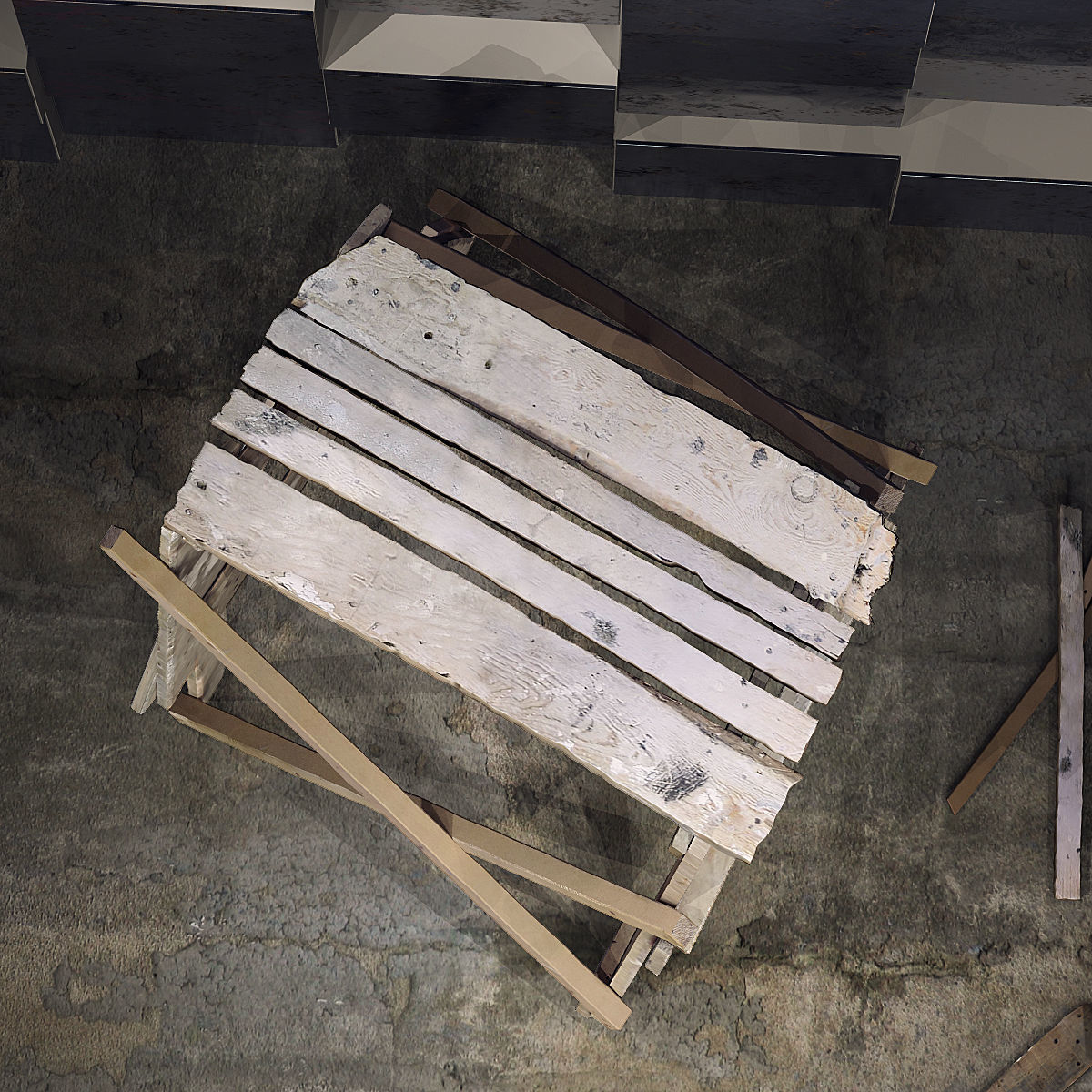 Scaffolding table made from old wooden planks 3D model_1