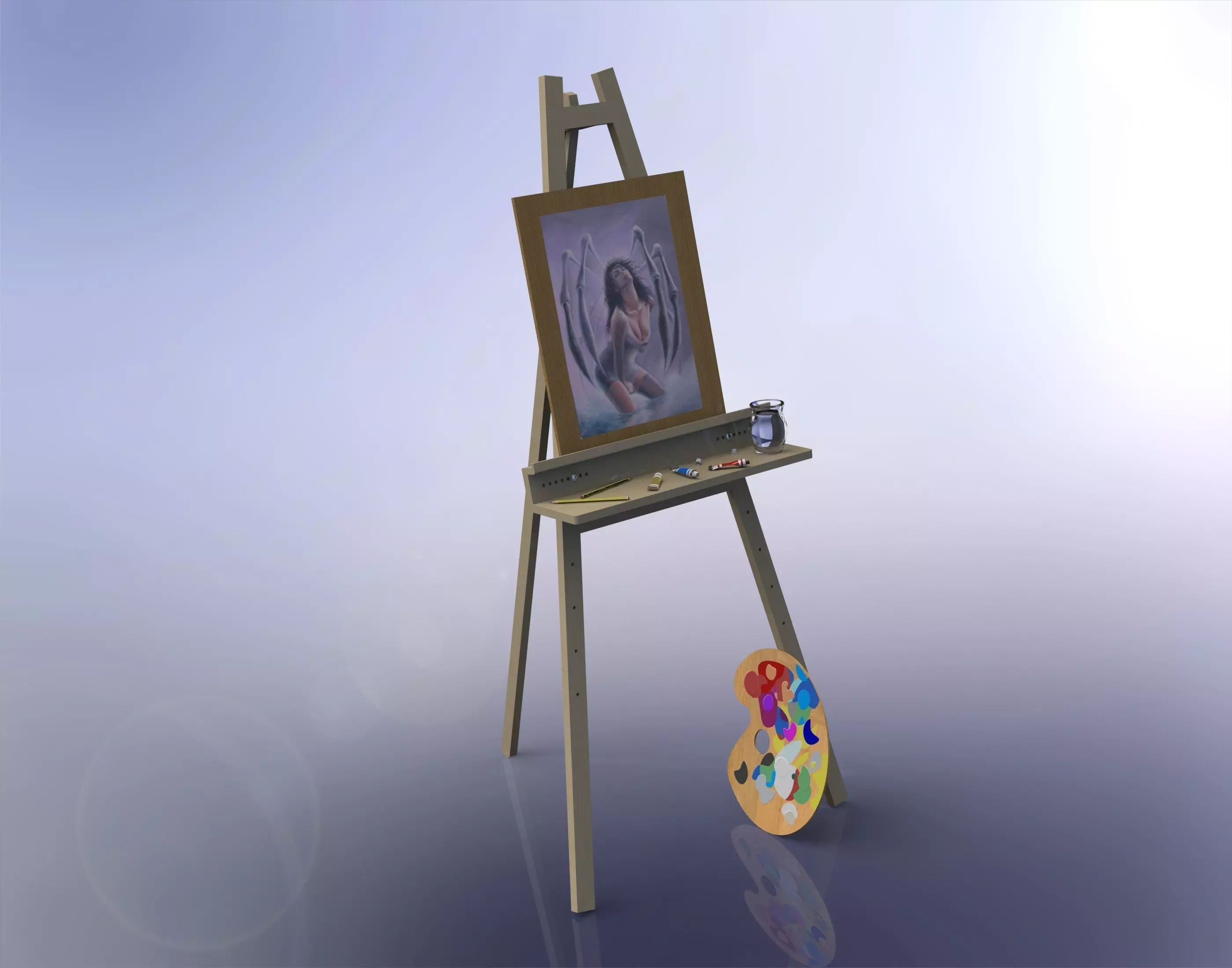 The easel with painting Free 3D model