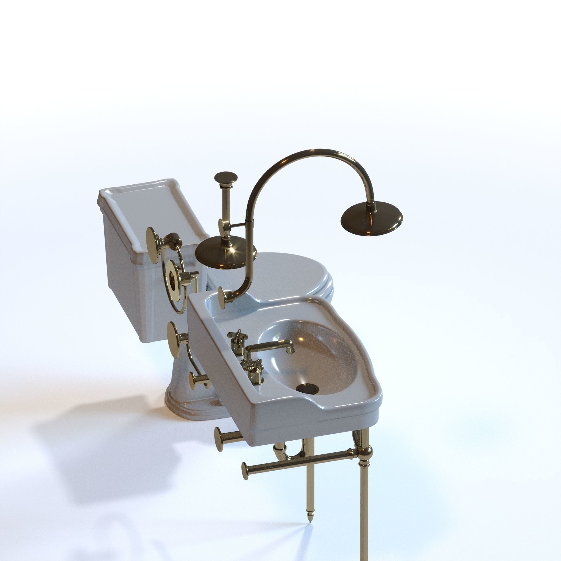 Waterworks Palladio Sink Toilet and Fixtures 3D model CGTrader