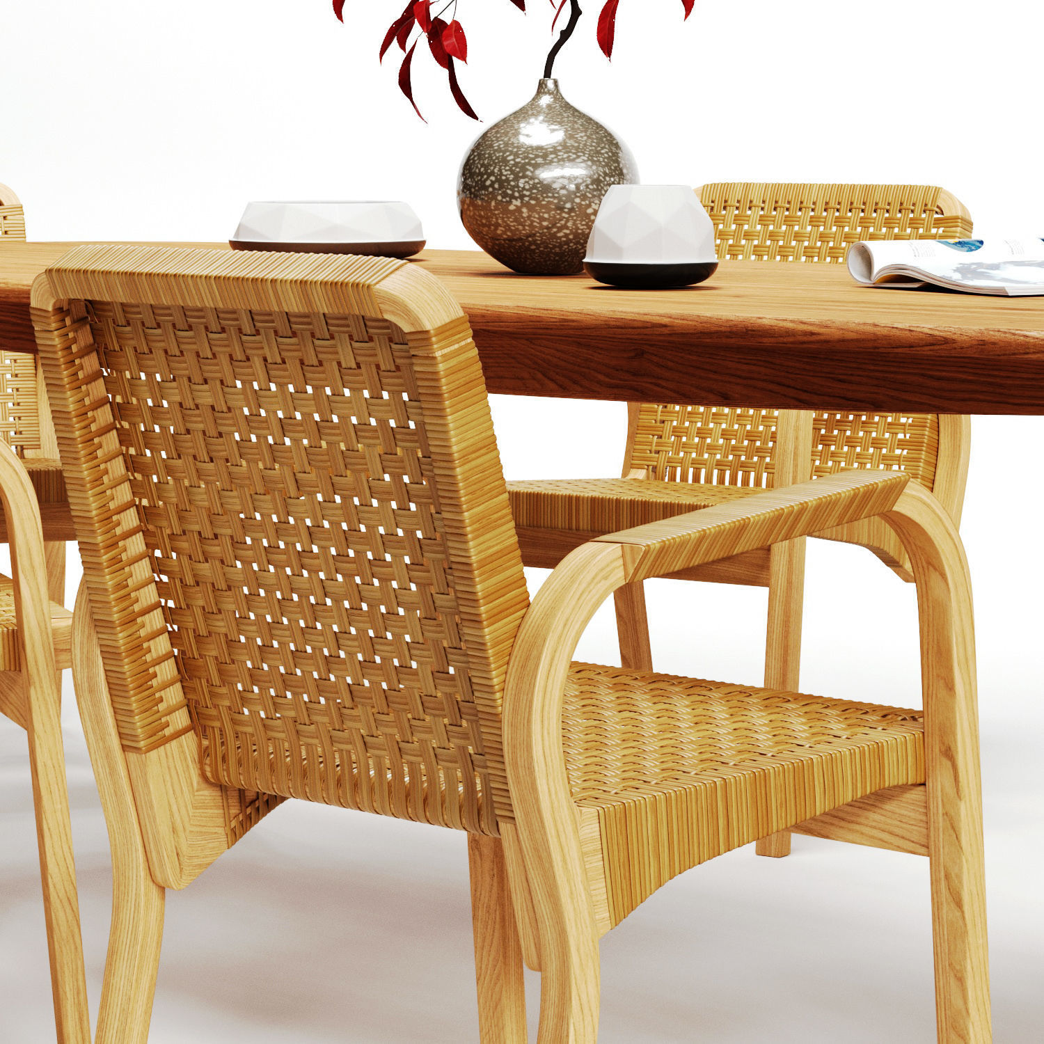 Artek Alvar Aalto - Armchair 45 and Dedon Mbrace Table Low-poly 3D model_2