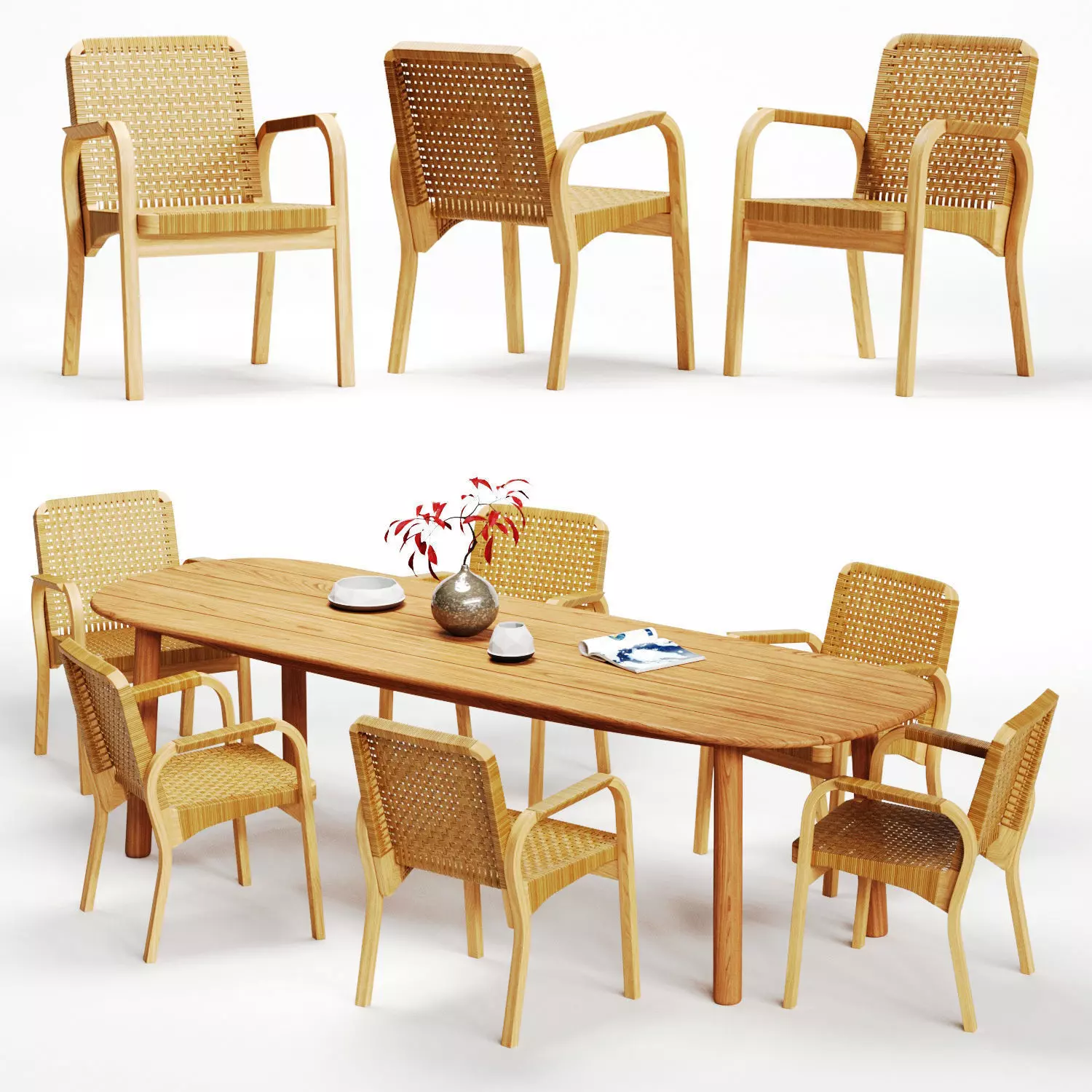 Artek Alvar Aalto - Armchair 45 and Dedon Mbrace Table Low-poly 3D model_0