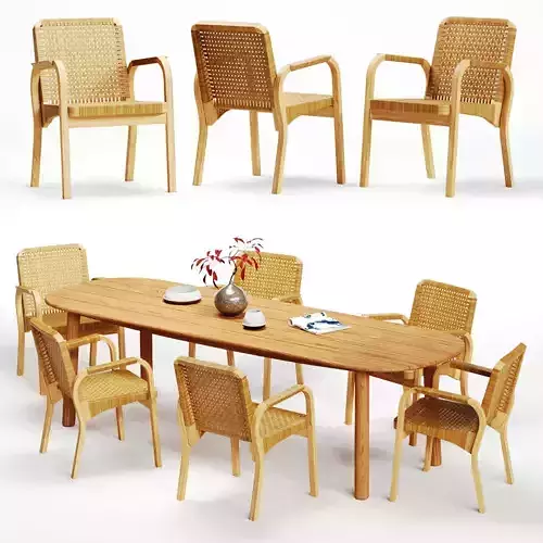 Artek Alvar Aalto - Armchair 45 and Dedon Mbrace Table Low-poly 3D model