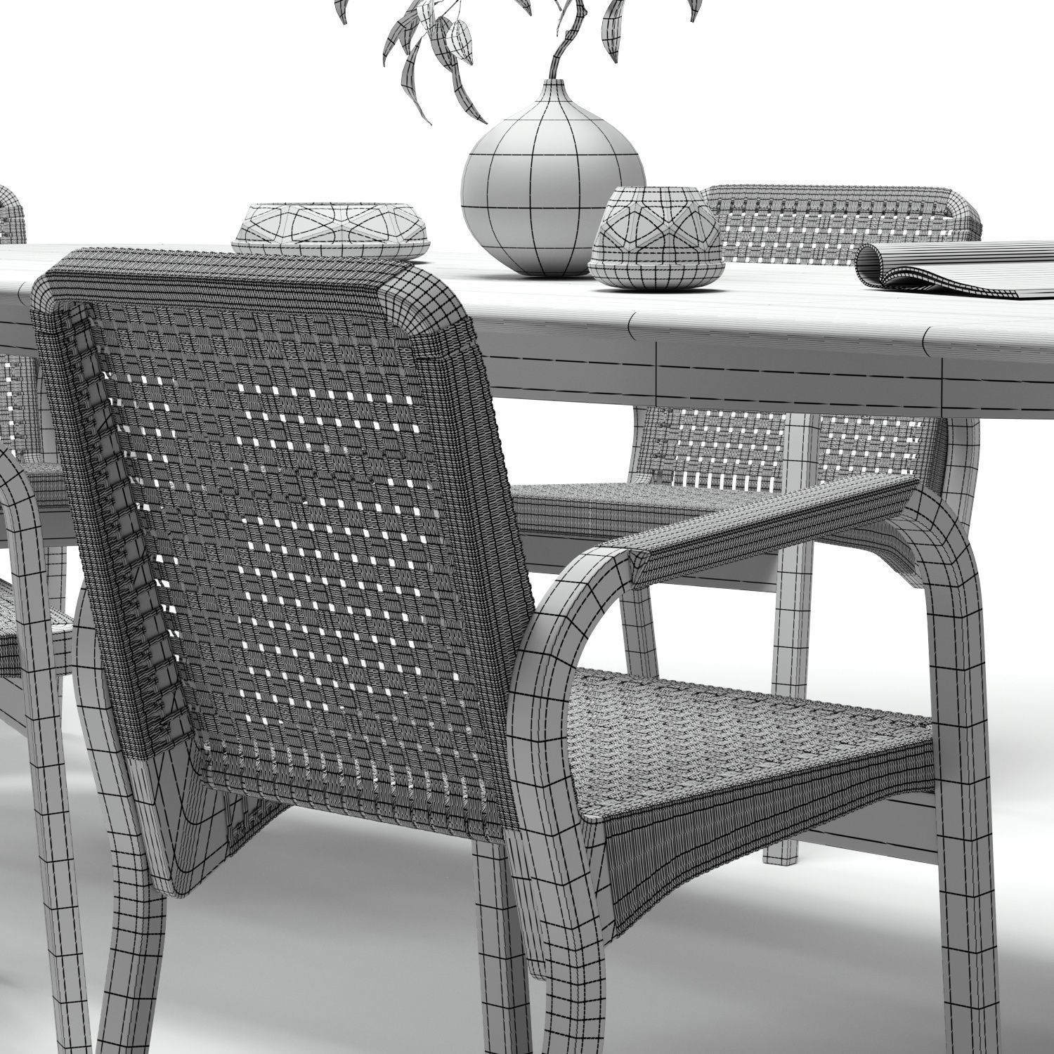 Artek Alvar Aalto - Armchair 45 and Dedon Mbrace Table Low-poly 3D model_4