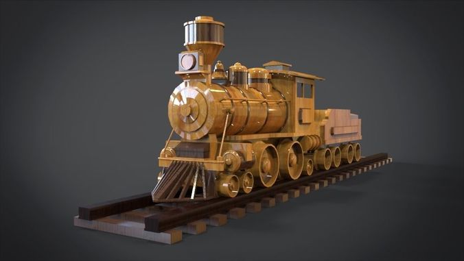 Wooden Train Low-poly 3D model
