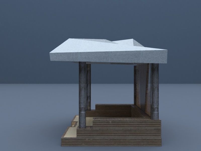 wooden pergola Low-poly 3D model_4