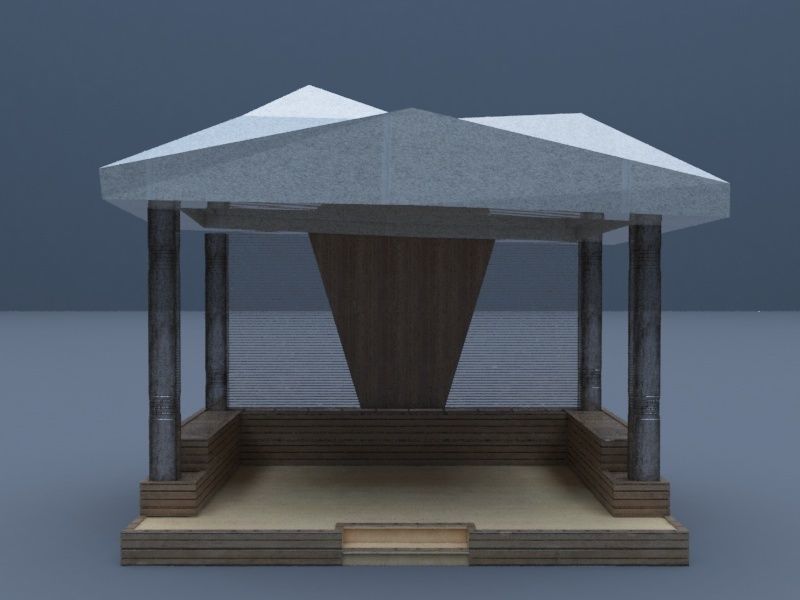 wooden pergola Low-poly 3D model_3