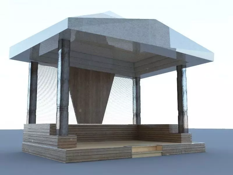 wooden pergola Low-poly 3D model_0
