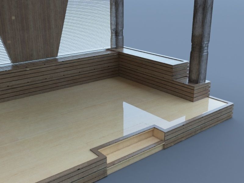 wooden pergola Low-poly 3D model_2