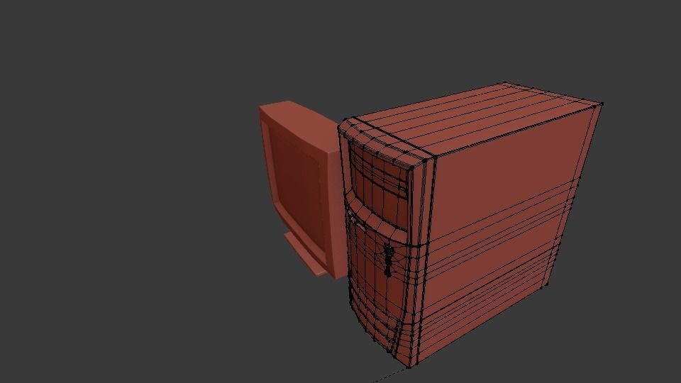 90S Old desktop computer and monitor Low-poly 3D model_3
