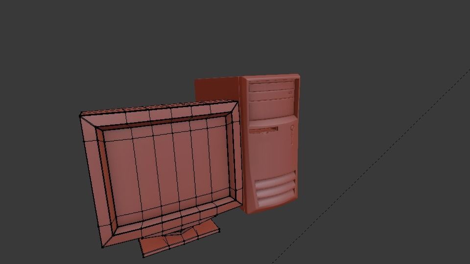 90S Old desktop computer and monitor Low-poly 3D model_6
