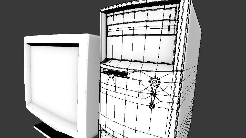 90S Old desktop computer and monitor Low-poly 3D model_8
