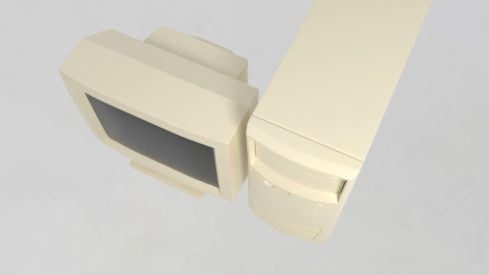 90S Old desktop computer and monitor Low-poly 3D model_7