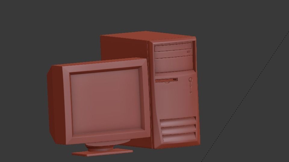 90S Old desktop computer and monitor Low-poly 3D model_5
