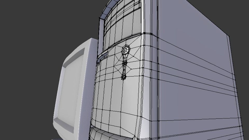 90S Old desktop computer and monitor Low-poly 3D model_9