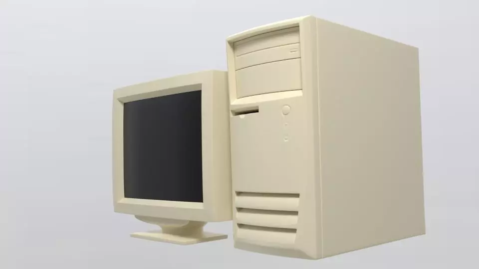 90S Old desktop computer and monitor Low-poly 3D model_0
