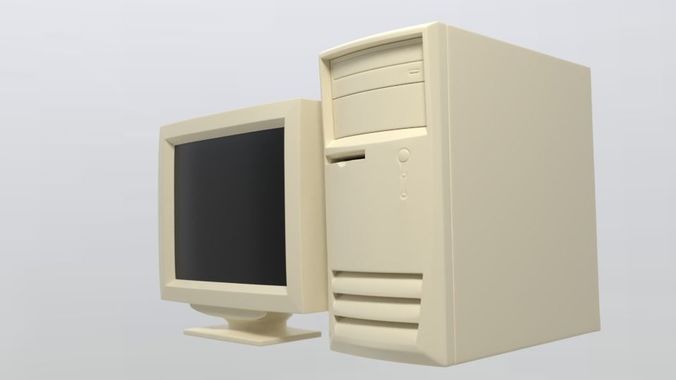 90S Old desktop computer and monitor Low-poly 3D model