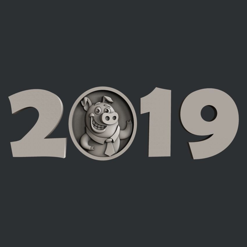 3d STL models for CNC set new year pig 3D model_1